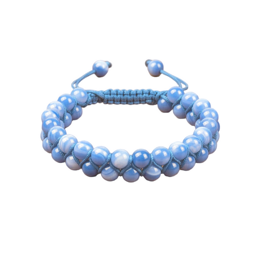 Blue Agate Bracelet,6mm Beads Adjustable Macrame Cord Handmade Gemstone Jewellery
