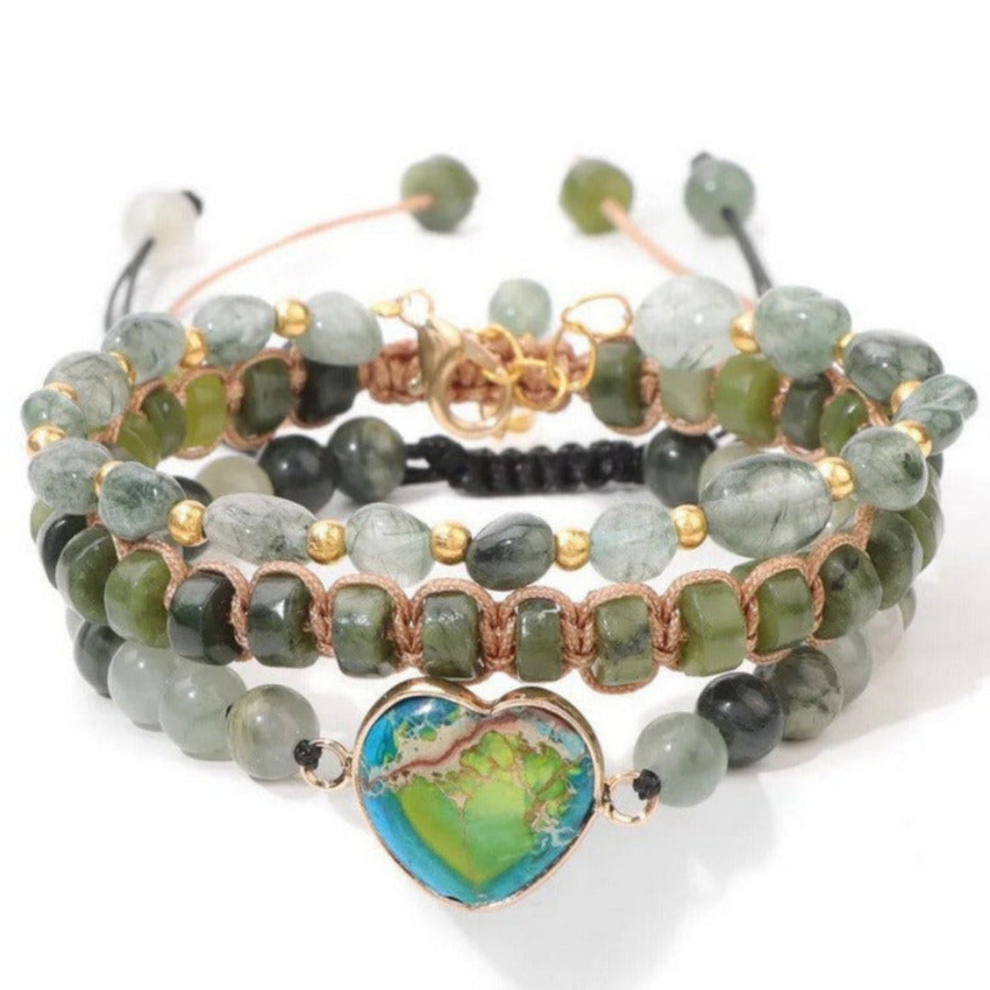 three green amazonie gemstone adjuatable bracelets