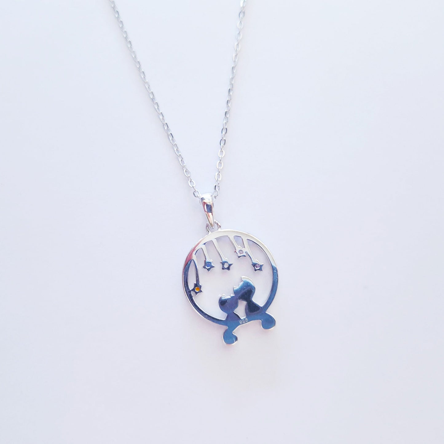 Wishing Kittens Cats Silver Pendant Shooting Star Charms & Rainbow Gemstones, Enamel Kitten Necklace for Cosmic Dreamers