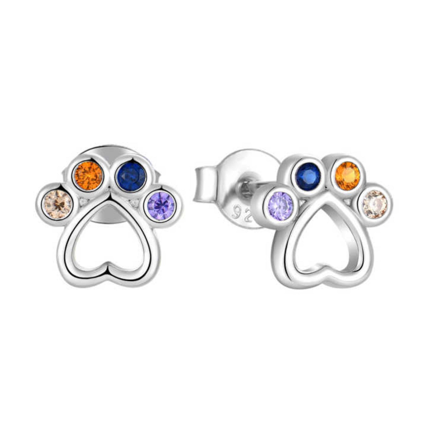 Sterling Silver Paw Stud Earrings – Multicolour Gemstone Pads for Pet Lovers & Animal Spirit Gifts