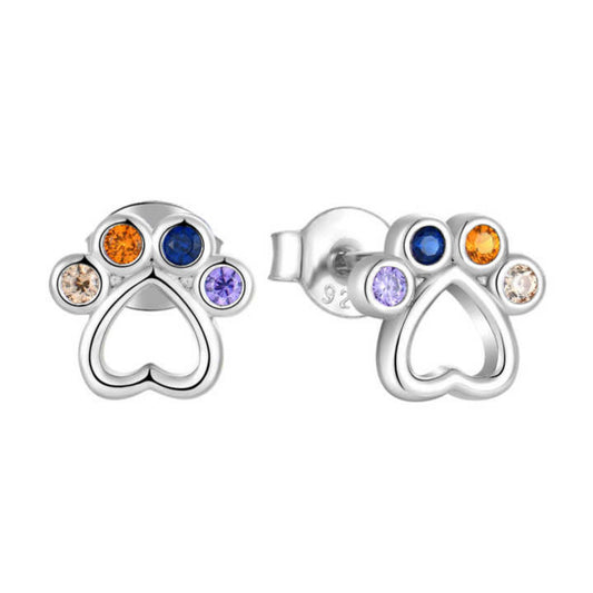 Sterling Silver Paw Stud Earrings – Multicolour Gemstone Pads for Pet Lovers & Animal Spirit Gifts