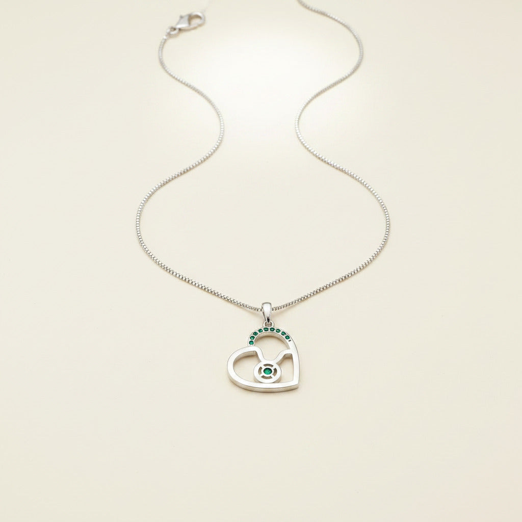 Zodiac Taurus Heart Pendant on a 925 Sterling Silver Chain With Rose Gold Detailling, and Emerald Green Zircon Gemstones