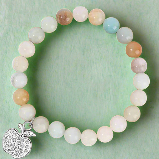 Amazonite Bead Bracelet – Teacher Gift with Silver Apple Charm for Calm, Clarity & Heartfelt Appreciation
