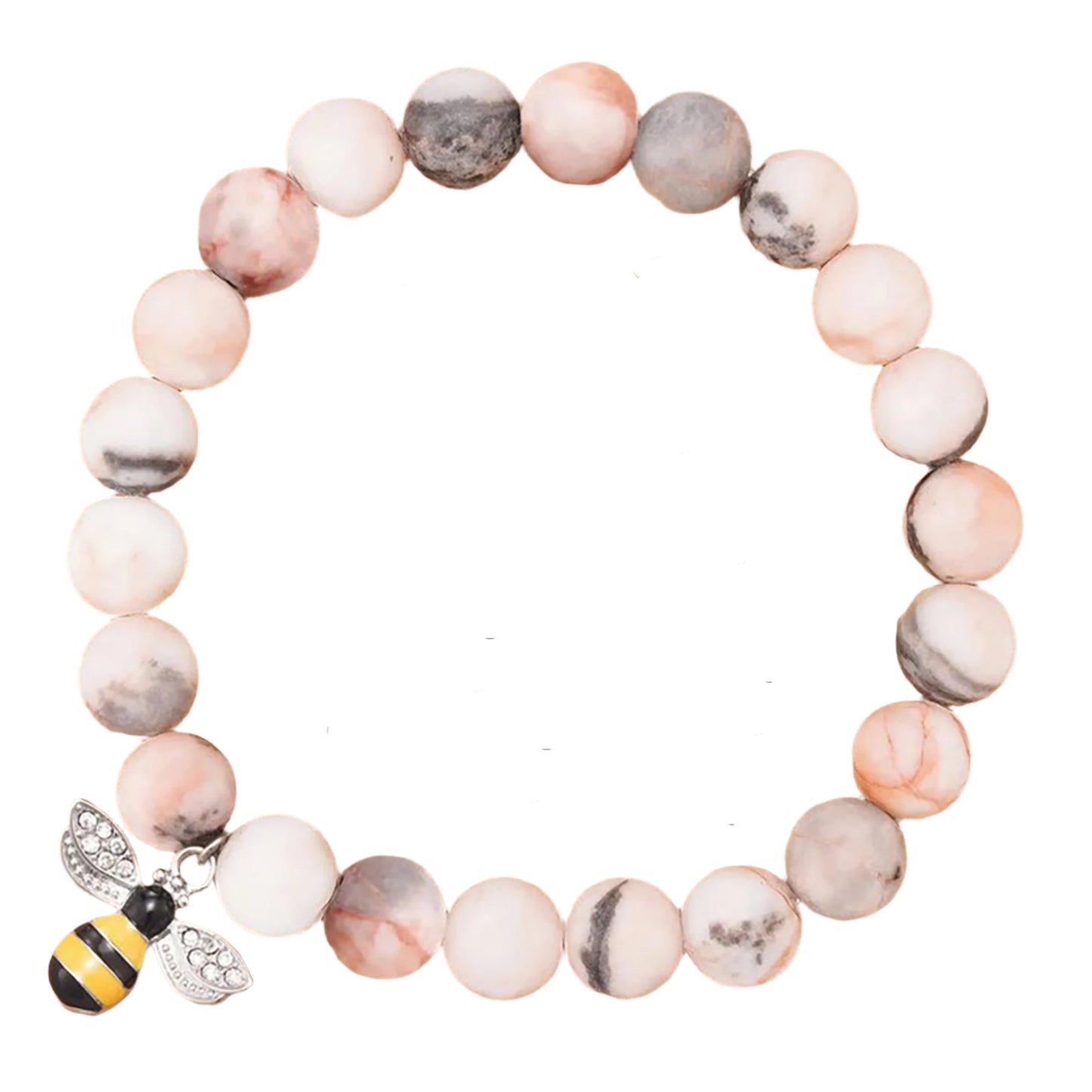Pink Zebra Jasper Bangle –  Gift with Bee Charm for Calm, Gratitude & Emotional Support