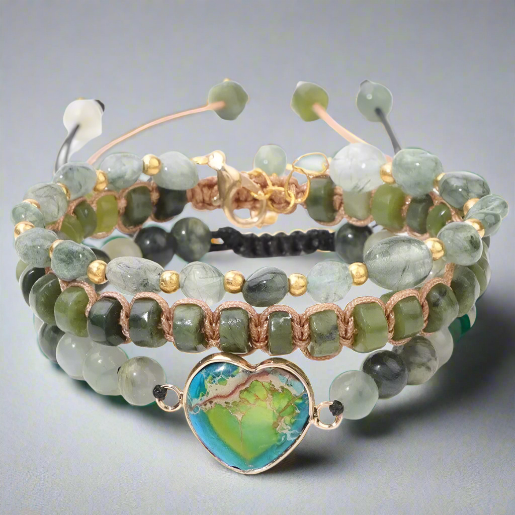 three green agate gemstone adjuatable bracelets