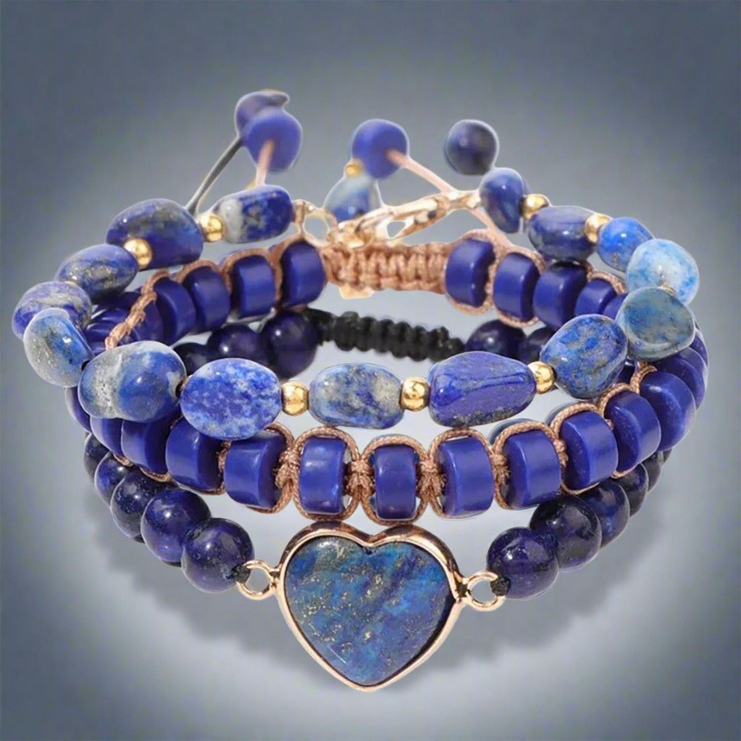 3 lapis blue stack gematone bracelets
