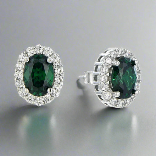 Handmade 925 Silver Stud Earrings 🌿 Faceted Green & White Cubic Zircon Gemstones. Gorgeous Gift or Treat for Yourself.