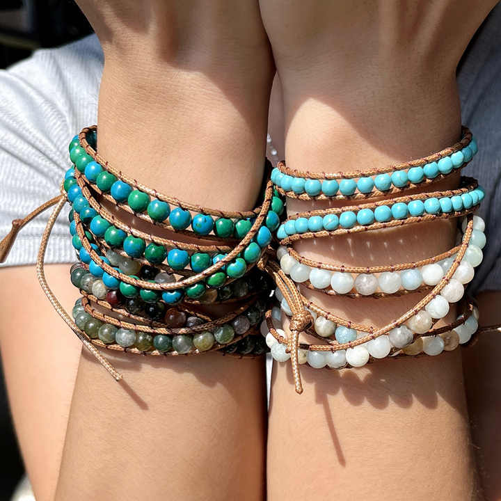 Turquoise Blue & Green Chrysocolla Gemstone Wrap Handmade Bracelet silver Sunflowerr Charm fastening Bracelet Gift idea for Calm, Truth & Emotional Healing